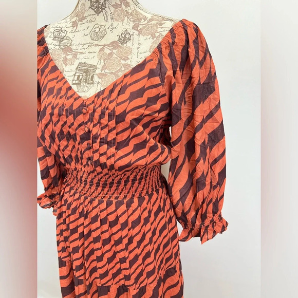 DU PARADIS Maroon and rust striped deep V maxi dress size L - Picture 4 of 16